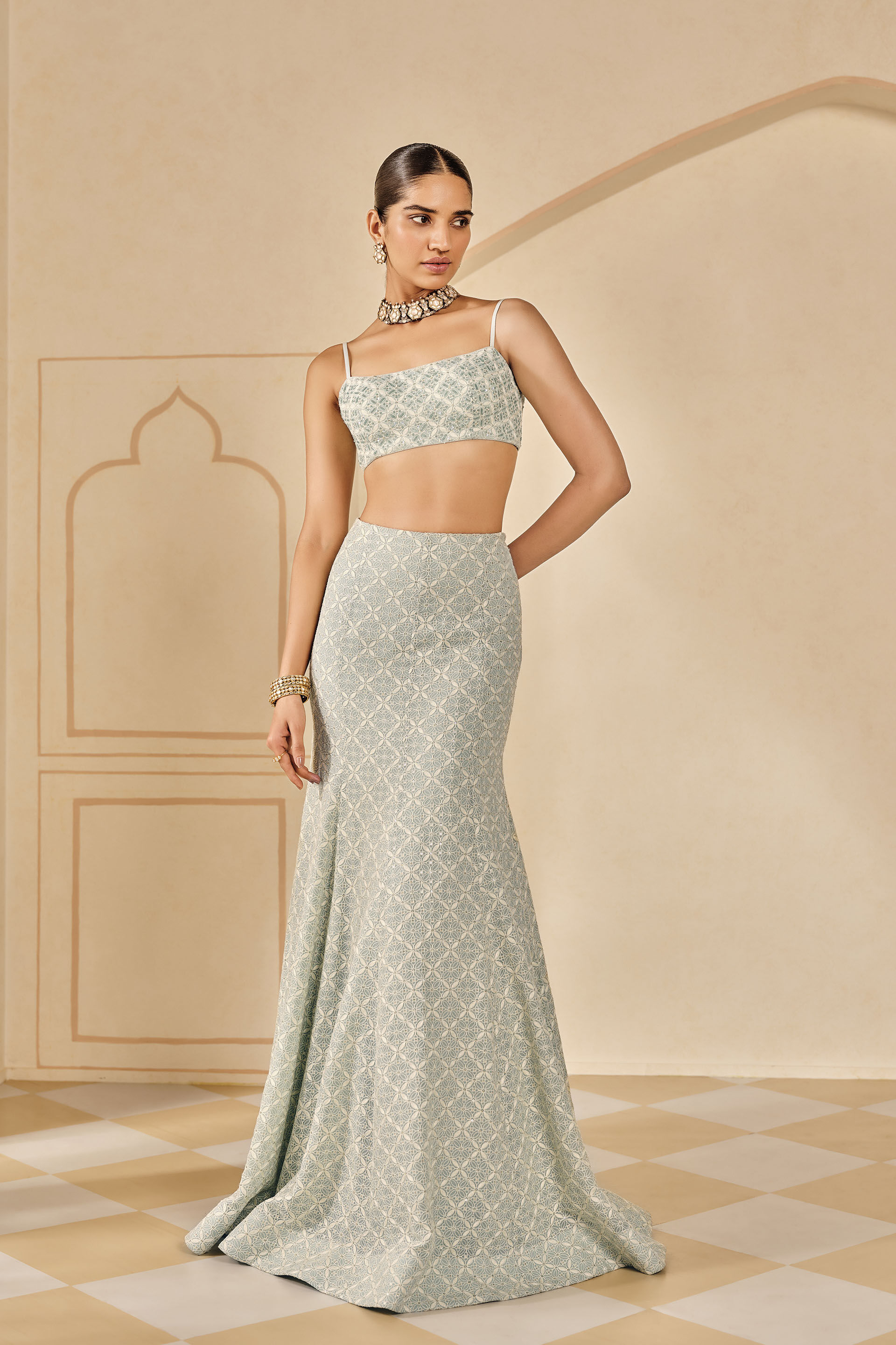 Alinta Sequin Silk Skirt Set - Powder Blue